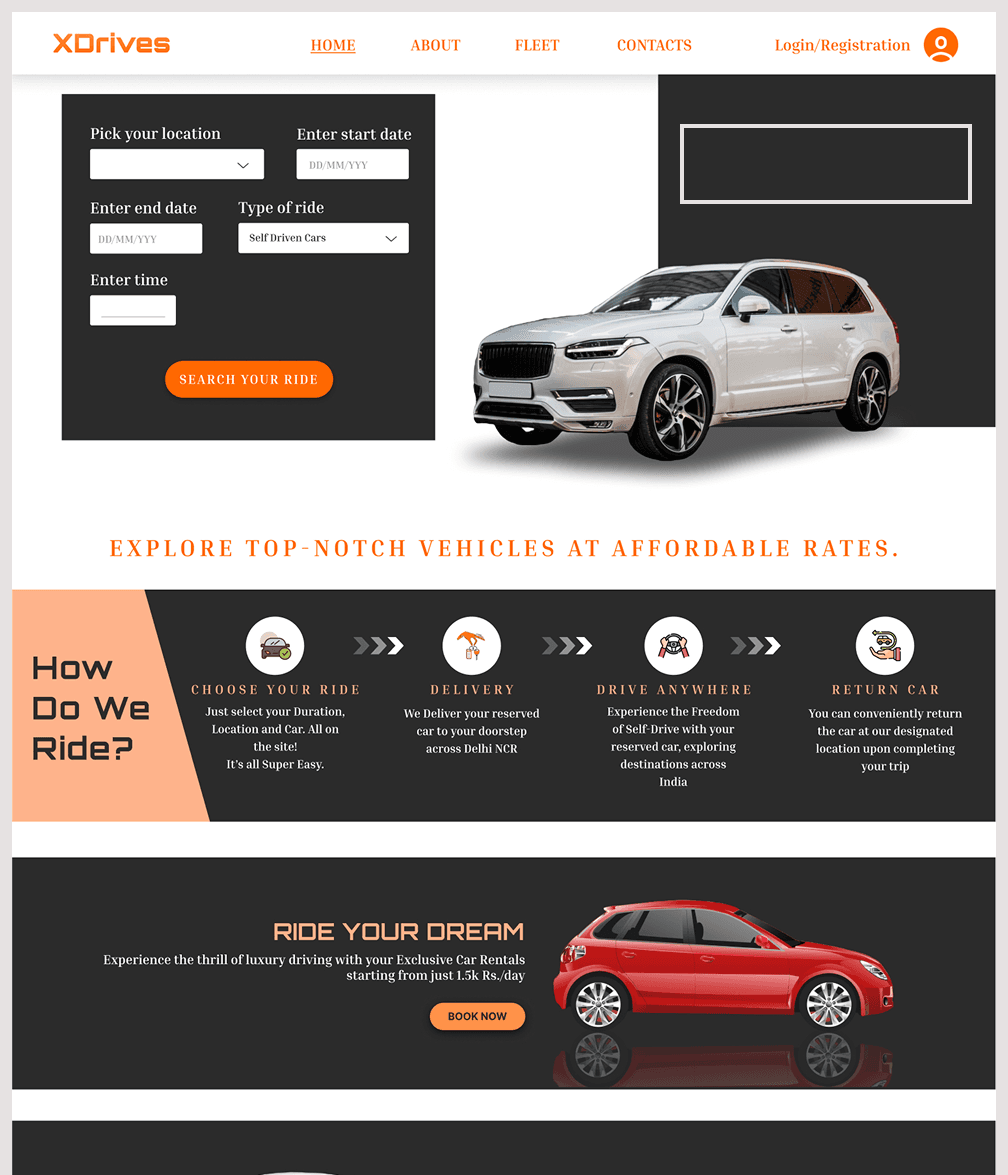 Landing page example with car images